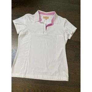 Sport Haley Women's White Pink Gingham Trim Short Sleeve Solid‎ Golf Polo~M